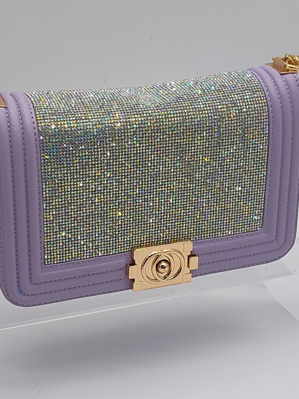 Lavender Rhinestone Structured Frame Crossbody Bag